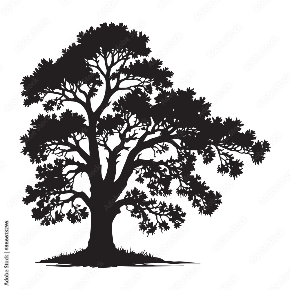 Obraz premium Oak tree set black silhouette vector Clip art