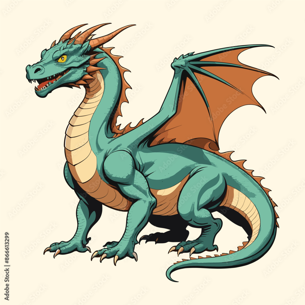 Dragon Illustration in Vibrant Engraved Style Dragon Illustration in Vibrant Engraved Style