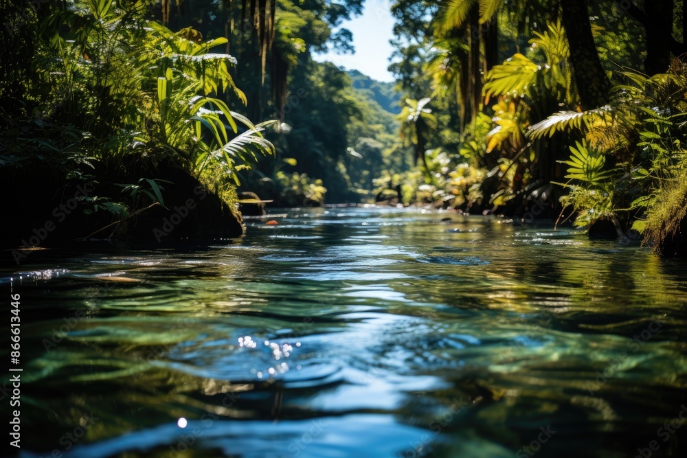 Viti Levu, Fiji, the Navua River National Park (Navua River National Park), with tropical jungle., generative IA Viti Levu, Fiji, the Navua River National Park (Navua River National Park), with tropical jungle., generative IA