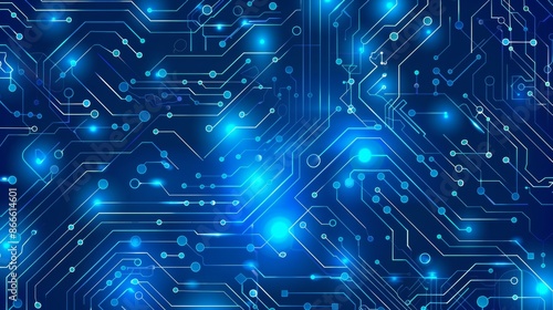 An abstract digital technology background with thin blue circuit trace lines. An electronic and computer technology concept. A chip and circuit board. A modern illustration. Chip connectors.