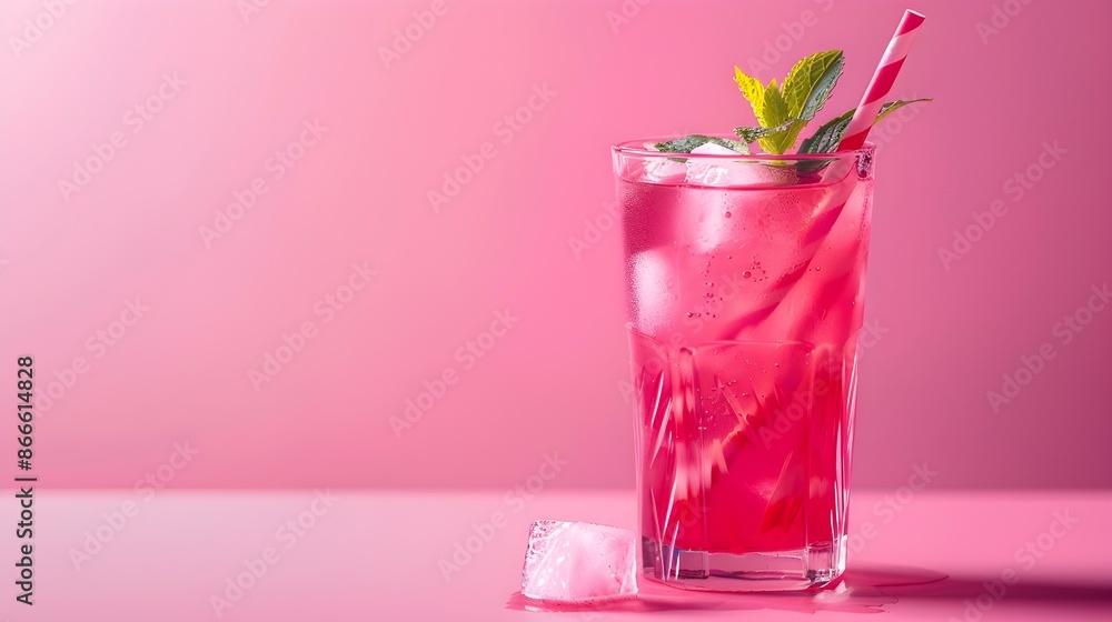 Magenta Summer Drink on a pink Background with Sunlight and Shadows Magenta Summer Drink on a pink Background with Sunlight and Shadows