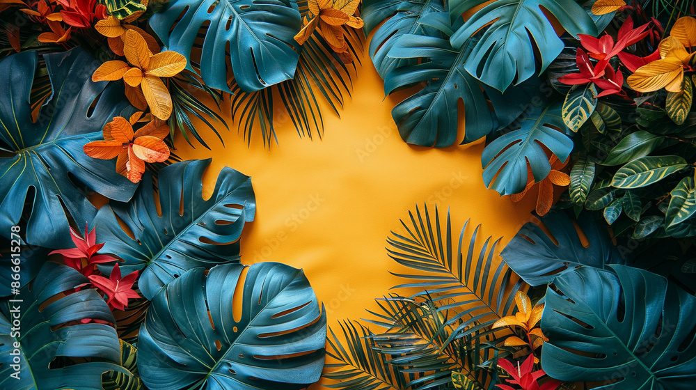 Tropical Palm leaves. Summer exotic frame background with place for text Tropical Palm leaves. Summer exotic frame background with place for text