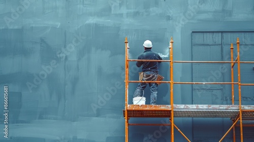 Construction Worker Applying Finishing Touches on a Building