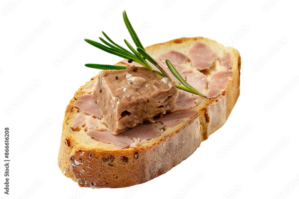 Pate on a slice on bread isolated on transparent background