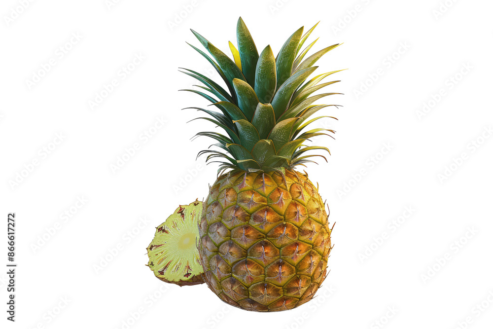 Pineapple on a plate isolated on transparent background Pineapple on a plate isolated on transparent background