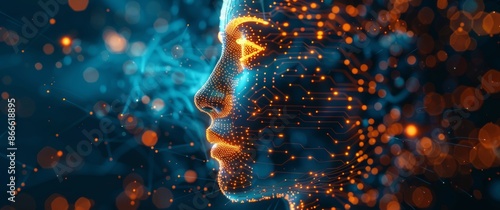 Abstract Digital Portrait of a Woman With Connected Lines and Bokeh Lights