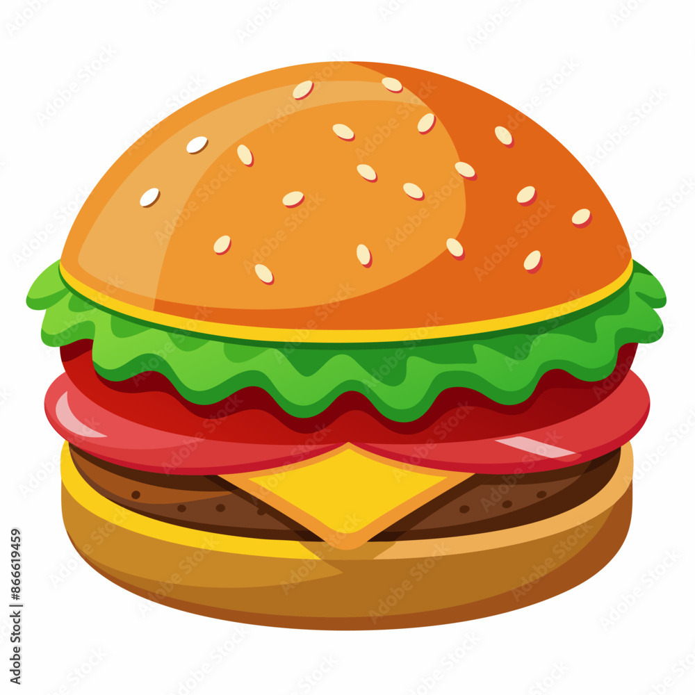 Cartoon hamburger with cheese, lettuce, tomato, and bacon Cartoon hamburger with cheese, lettuce, tomato, and bacon