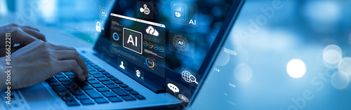 Canvas Print Business woman uses artificial intelligence and data dashboard business analysis and data management systems with KPIs and indicators connected to databases for technology, finance, marketing