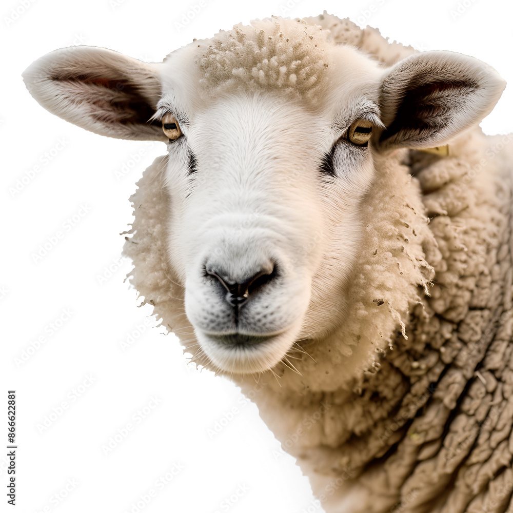 Closeup Portrait of a sheep head isolated on white background Closeup Portrait of a sheep head isolated on white background