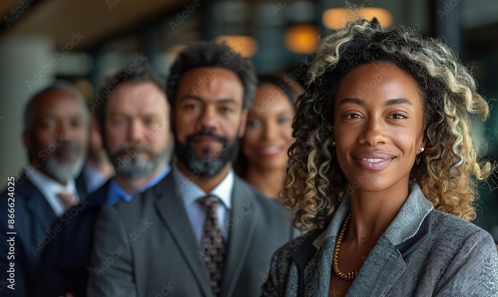 Diverse team of business leaders gathers for portrait, pride, confidence, and motivation apparent. Diverse team of business leaders gathers for portrait, pride, confidence, and motivation apparent.