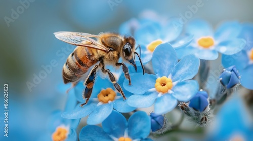 Macro shot of a bee on a blue flower
