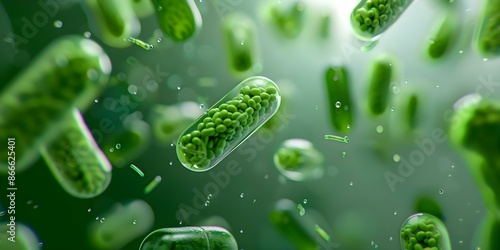 A Closeup Look at Probiotic Bacteria in the Stomach Supporting Digestion and Health. Concept Gut Health, Probiotic Bacteria, Digestive System, Health Benefits, Microbiome Research