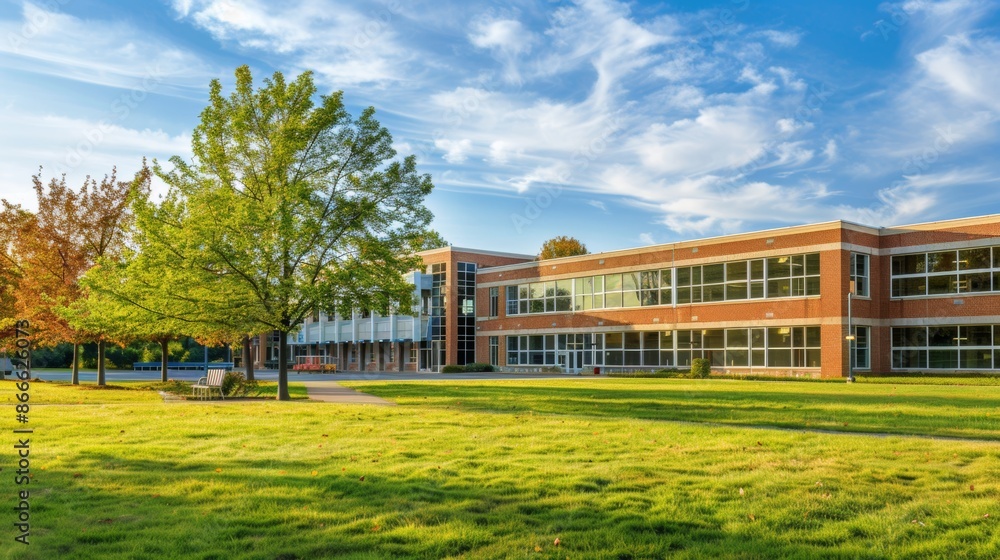 Obraz premium School building.View of typical American school building exterior