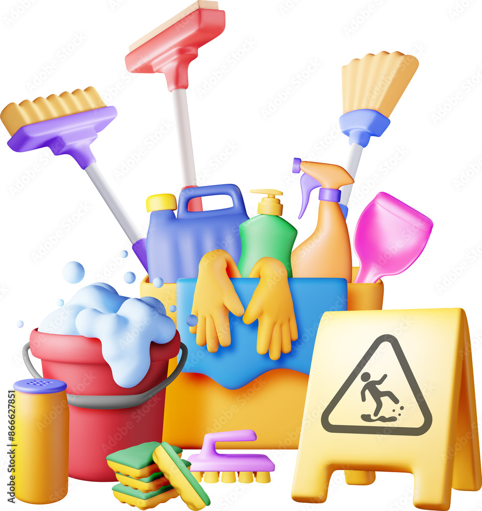 3D set of home cleaning tools 3D set of home cleaning tools