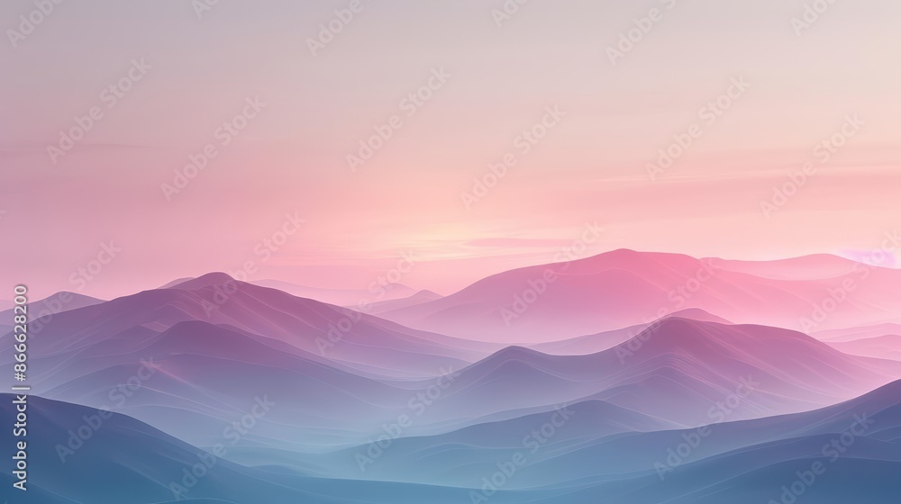 Serene pastel mountains with a soft pink and purple sunrise sky, creating a peaceful and tranquil landscape scene. Serene pastel mountains with a soft pink and purple sunrise sky, creating a peaceful and tranquil landscape scene.