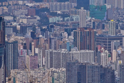 The view of Hong Kong cityscape from the Peak of Hong Kong. Beautiful and stunning view of Hong Kong. Hong Kong Cityscape and skyline. 