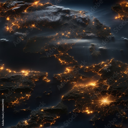 A stunning night view of Europe from the International Space Station, showcasing major cities, towns, and a network of roads. The image highlights the beauty and interconnectedness of our planet