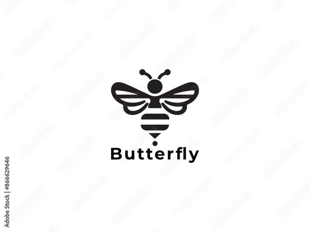 Butterfly logo icon on a white background. black and white butterfly. Butterfly logo icon on a white background. black and white butterfly.