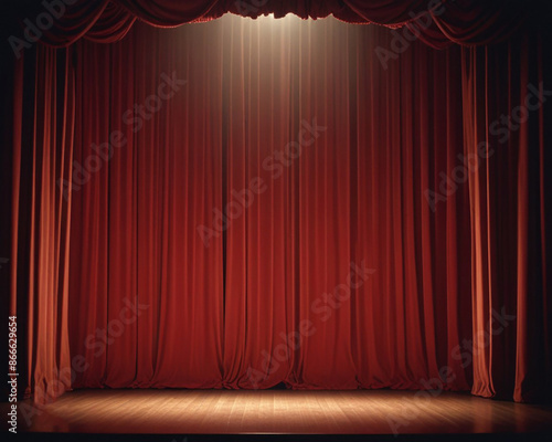 a professional photo of theatre or stage with red curtains made with generative AI