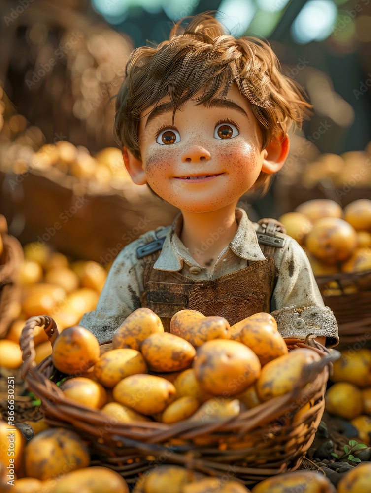 3d animation of a farmer harvesting potatoes on the farm 3d animation of a farmer harvesting potatoes on the farm