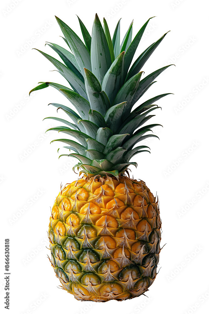 Pineapple Plant with Fruit, Leaves, and Stem on a White Background Pineapple Plant with Fruit, Leaves, and Stem on a White Background