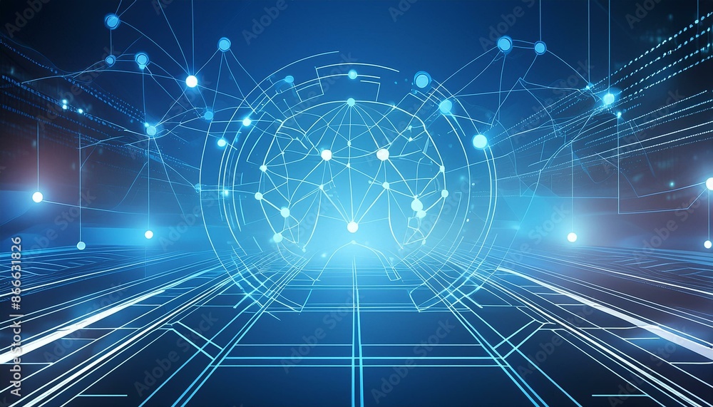 Obraz premium Abstract technological background. Futuristic illustration of high computer and communication technologies on a blue background. High tech digital technology, global social media concept