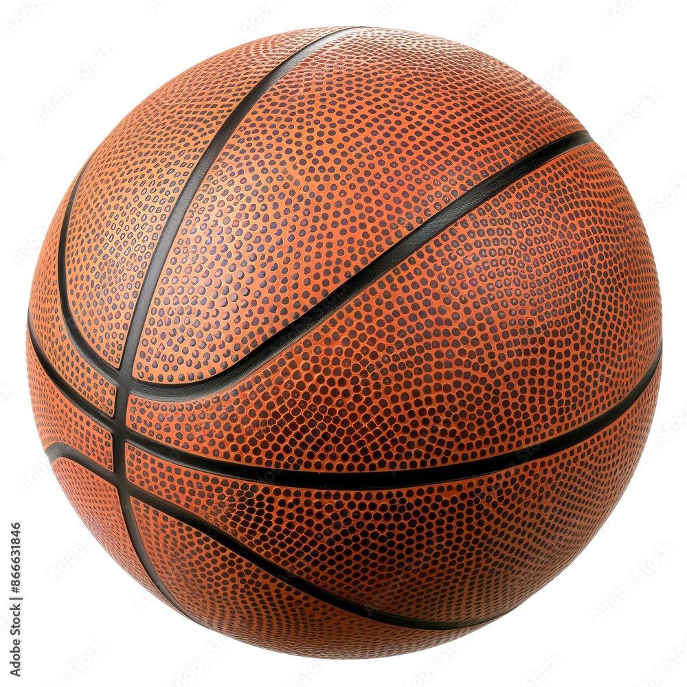 Fototapeta premium Close-up image of a classic basketball with detailed texture and black lines, isolated on a white background.