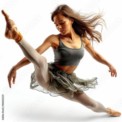 woman in a skirt is doing a dance pose