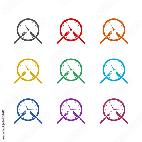 Lunch time logo icon isolated on white background. Set icons colorful