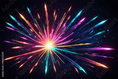 Futuristic Fireworks in Vibrant Neon Colors Against Starry Night Sky