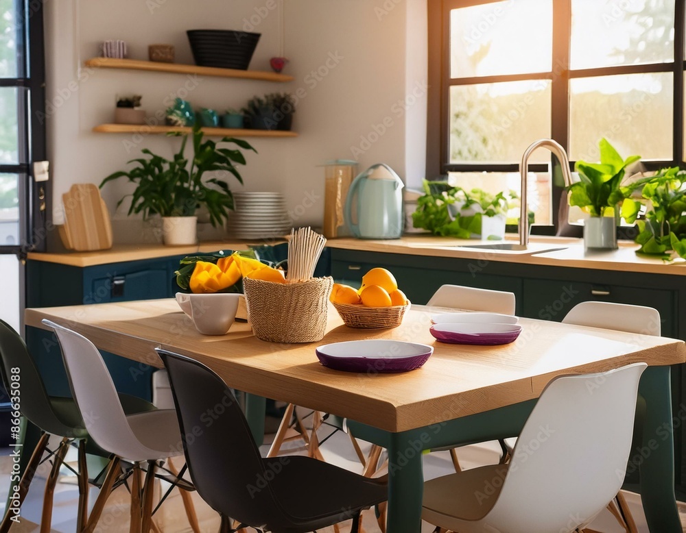 Simple homeschool space set around a kitchen table Simple homeschool space set around a kitchen table