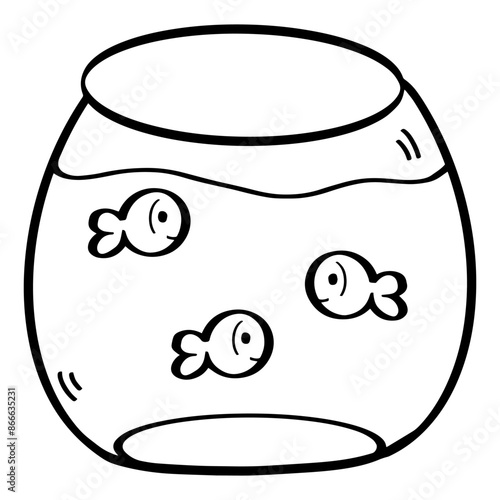 cartoon Black and white of three goldfish in a fishbowl