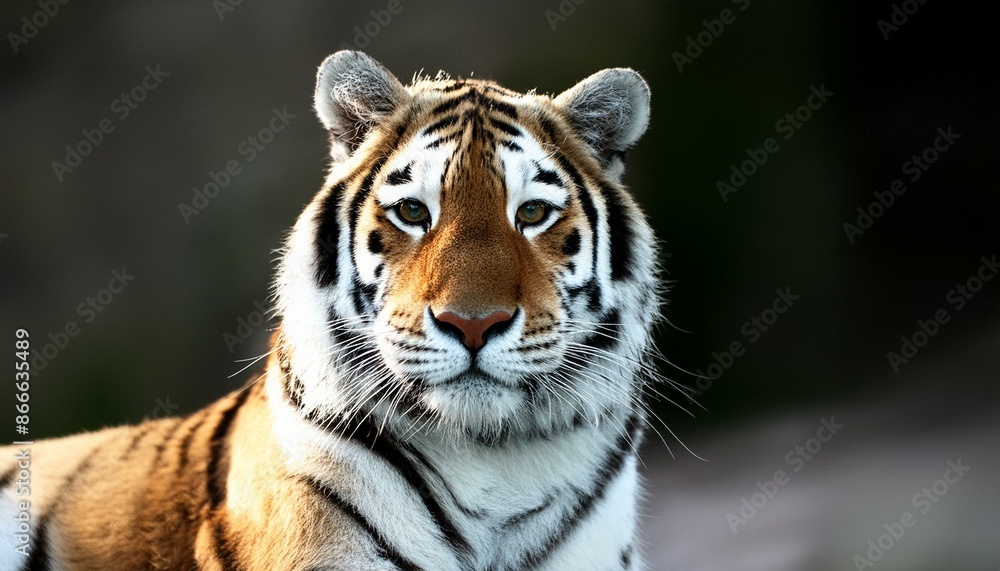Fototapeta premium Tiger closeup portrait, safari shot. Bengal tiger, Siberian tiger (Panthera tigris altaica). Wild cat. Wildlife nature concept