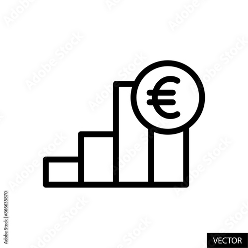 Portfolio chart with European Euro sign, sales graph with EUR symbol, stock market investment icon in line style design for website, app, UI isolated on white background. Editable stroke. Vector file.