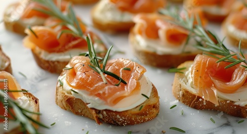 Savory Smoked Salmon and Cream Cheese Appetizers With Rosemary Garnish