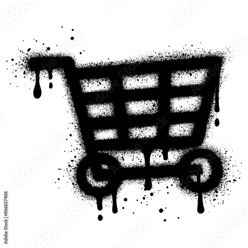 Trolley cart graffiti with black spray paint. vector illustration.