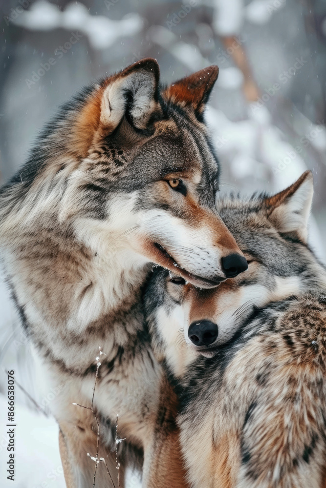 Wolves tender moment. Wildlife photography, nature documentaries, themes of love and companionship. Wolves tender moment. Wildlife photography, nature documentaries, themes of love and companionship.