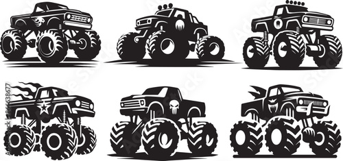 Monster Truck Silhouette Icon Vector illustration Bundle