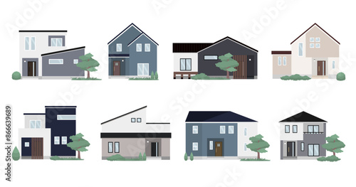 一軒家　住宅　戸建のイラストセット