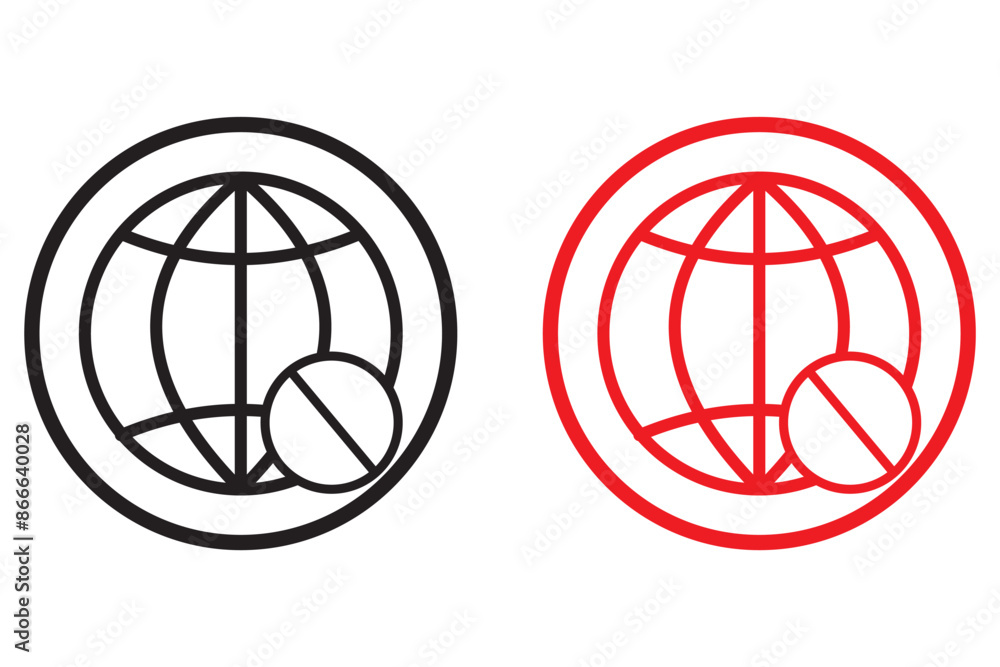 Fototapeta premium No internet globe icon on black circle. Offline connection concept