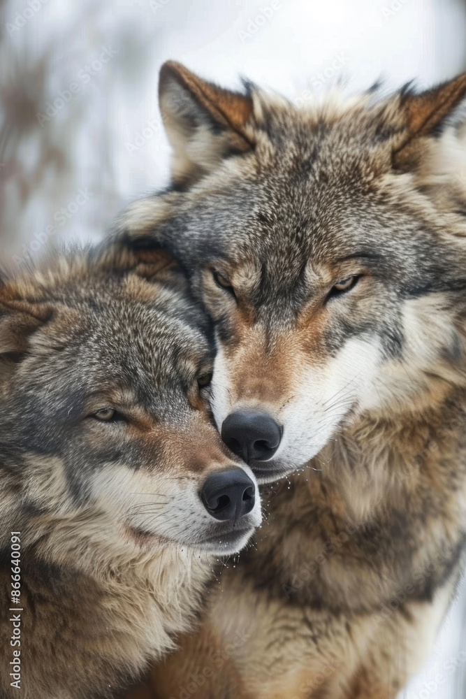 Wolves tender moment. Wildlife photography, nature documentaries, themes of love and companionship. Wolves tender moment. Wildlife photography, nature documentaries, themes of love and companionship.