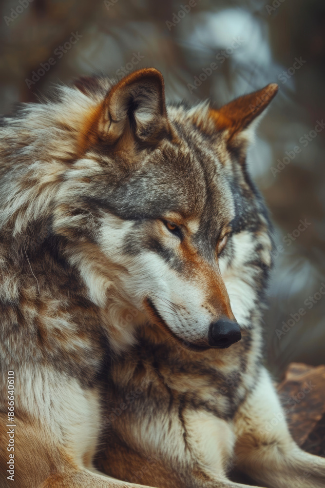 Fototapeta premium Wolves tender moment. Wildlife photography, nature documentaries, themes of love and companionship.