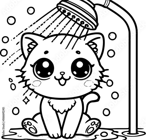 Dessin kawaii au trait de chat pour livre de coloriage pour adulte ou enfant. Trait noir totalement isolé du fond. Idéal pour conception a ajuster dans votre livre ou cahier. 