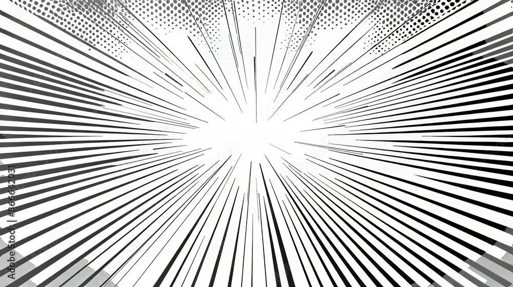 Fototapeta premium White comic book background, silver halftone abstract texture with white rays.