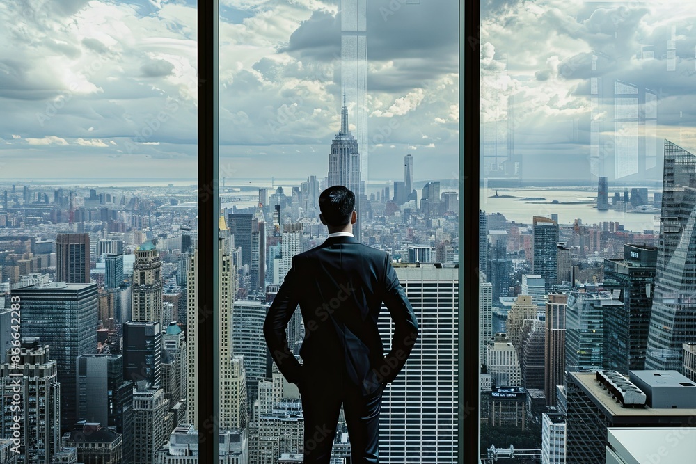 Urban Success: A businessman and a woman in fashionable attire stand confidently in front of a New York skyscraper, symbolizing career achievement and future prospects Urban Success: A businessman and a woman in fashionable attire stand confidently in front of a New York skyscraper, symbolizing career achievement and future prospects
