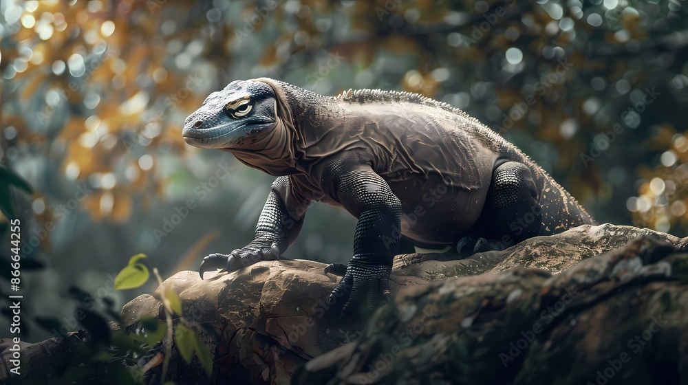 realistic animal photography of komodo standing on a rock mountain realistic animal photography of komodo standing on a rock mountain