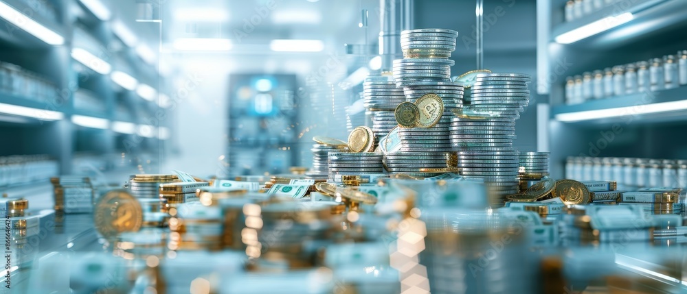 Digital render of cryptocurrency coins in a high-tech storage facility, highlighting futuristic finance and technology concepts. Digital render of cryptocurrency coins in a high-tech storage facility, highlighting futuristic finance and technology concepts.
