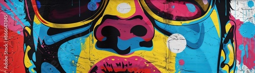 Detailed graphic of a pop art-inspired abstract mural, featuring bold lines, bright colors, and dynamic shapes to create a visually stimulating piece