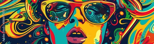 Detailed graphic of a pop art-inspired abstract mural, featuring bold lines, bright colors, and dynamic shapes to create a visually stimulating piece