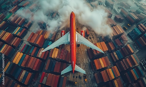 Container yard ground transport links airport to seaport cargo logistics. photo